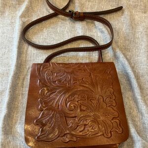 Patricia Nash Floral Embossed Brown Crossbody Bag